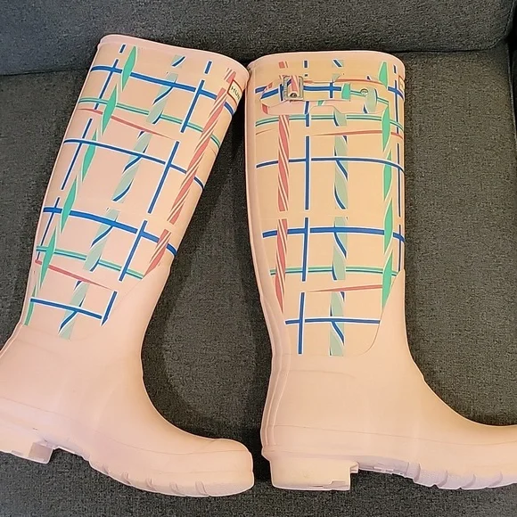 Hunter Pink Rock Tall Tartan Rain Boots Size 9 40/41 - Picture 3 of 9